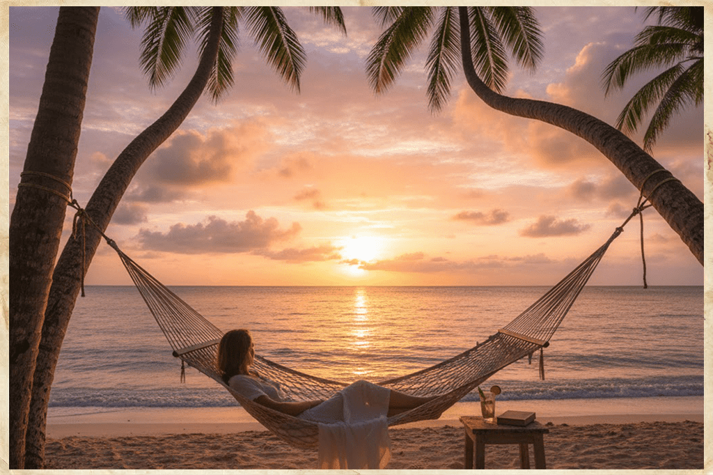 Woman on the beach watching sunset