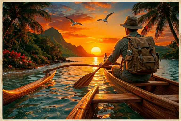 Man on the boat watching sunset